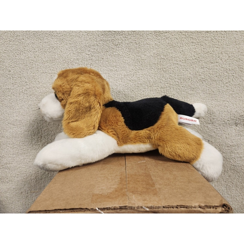 Aurora Small Plush White Brown Black Floppy Beagle Puppy Dog Stuffed Animal